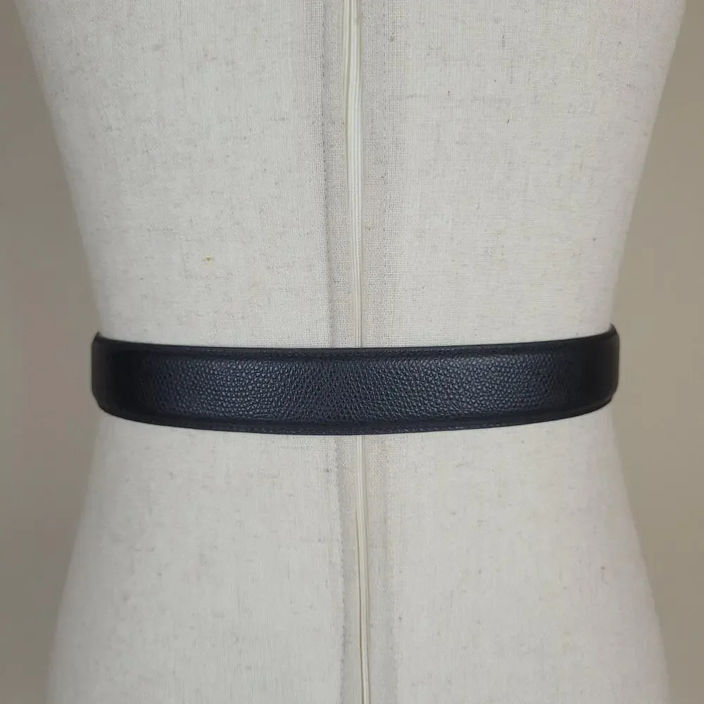 Terry Stack Belt Womens Large Black Italian Leather Dress Textured Minimalist